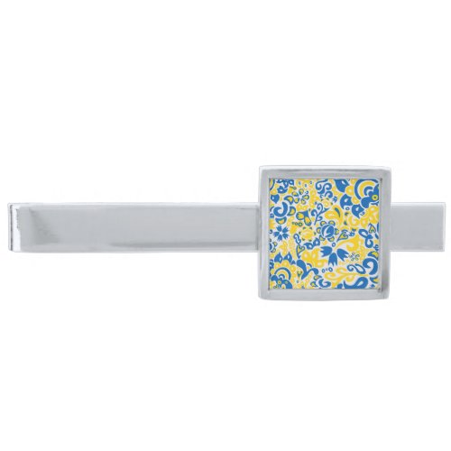 Folklore pattern with Ukrainian flag colors  Silver Finish Tie Bar