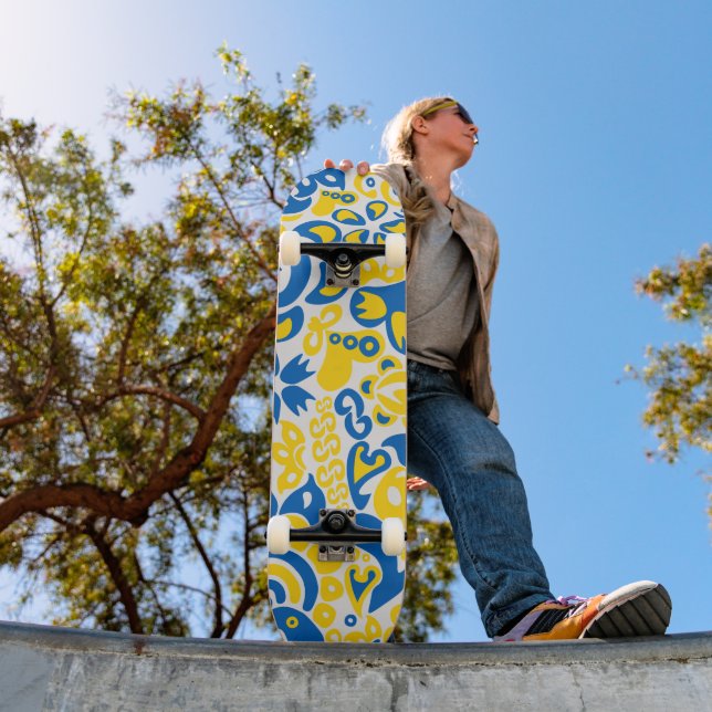 Folklore pattern with Ukrainian flag colors   Skateboard (Outdoor 1)