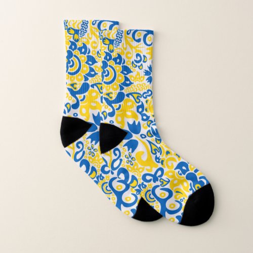Folklore pattern with Ukrainian flag colors   Socks