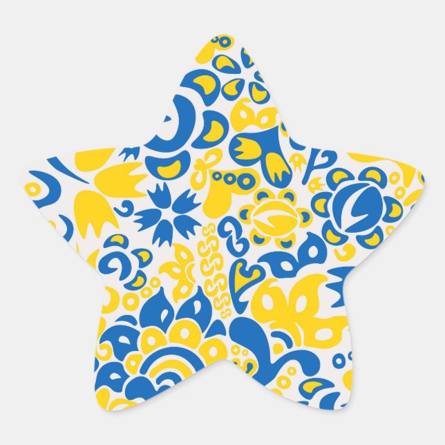 Folklore pattern with Ukrainian flag colors Star Sticker (Front)