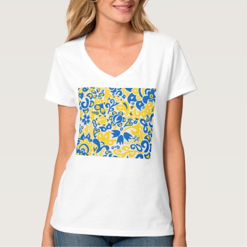 Folklore pattern with Ukrainian flag colors  T_Shirt