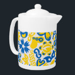 Folklore pattern with Ukrainian flag colors Teapot<br><div class="desc">Folklore pattern with Ukrainian flag colors blue and yellow</div>