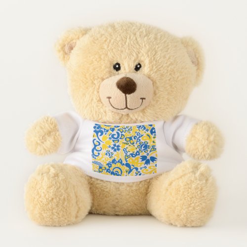 Folklore pattern with Ukrainian flag colors Teddy Bear