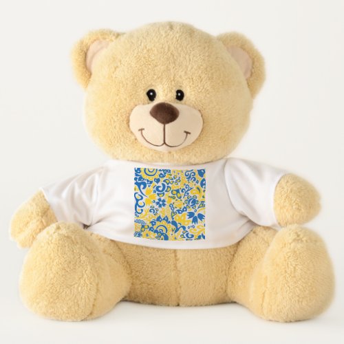 Folklore pattern with Ukrainian flag colors  Teddy Bear