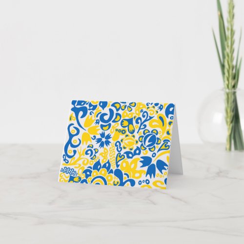 Folklore pattern with Ukrainian flag colors   Thank You Card