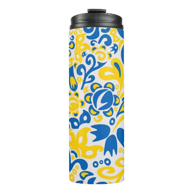 Folklore pattern with Ukrainian flag colors  Thermal Tumbler (Front)