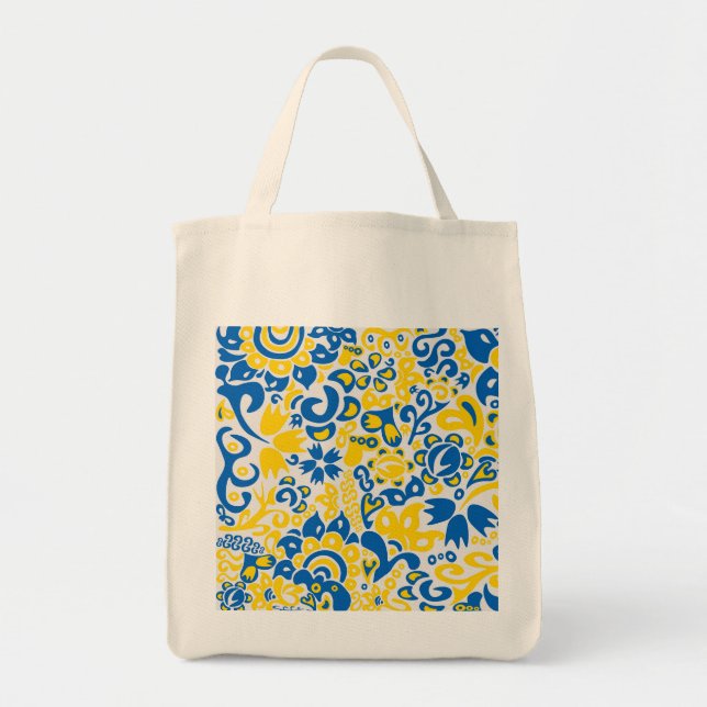 Folklore pattern with Ukrainian flag colors Tote Bag (Front)