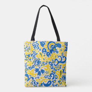 Folklore pattern with Ukrainian flag colors Tote Bag