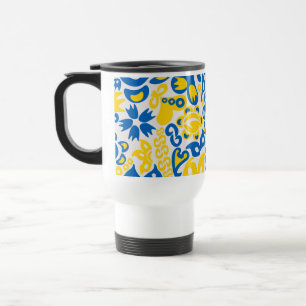 Folklore pattern with Ukrainian flag colors Travel Mug
