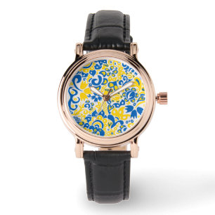 Folklore pattern with Ukrainian flag colors Watch