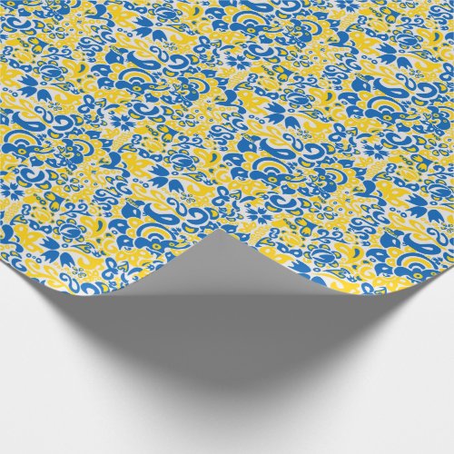 Folklore pattern with Ukrainian flag colors   Wrapping Paper