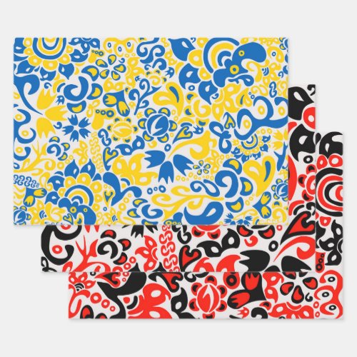 Folklore pattern with Ukrainian flag colors  Wrapping Paper Sheets