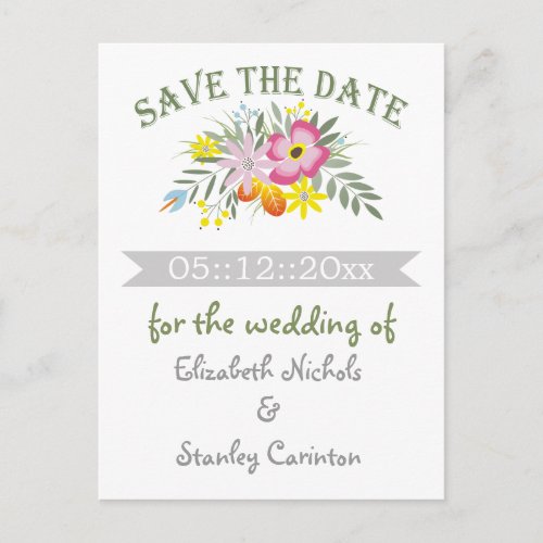 Folklore pink flowers wedding Save the Date Announcement Postcard