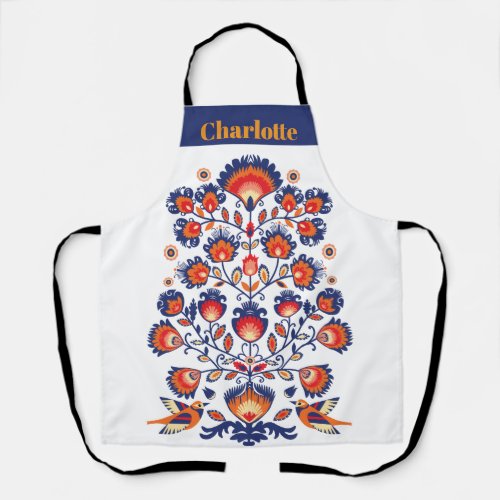 Folklore with blue and orange apron