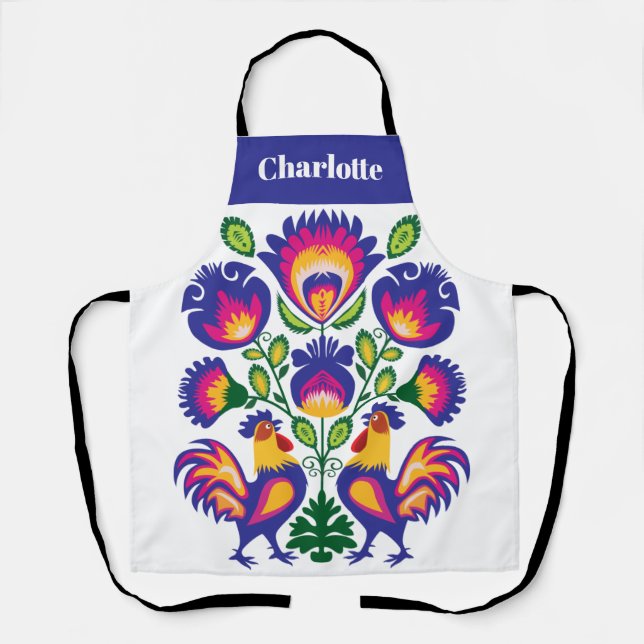 Folklore with pink roosters apron (Front)