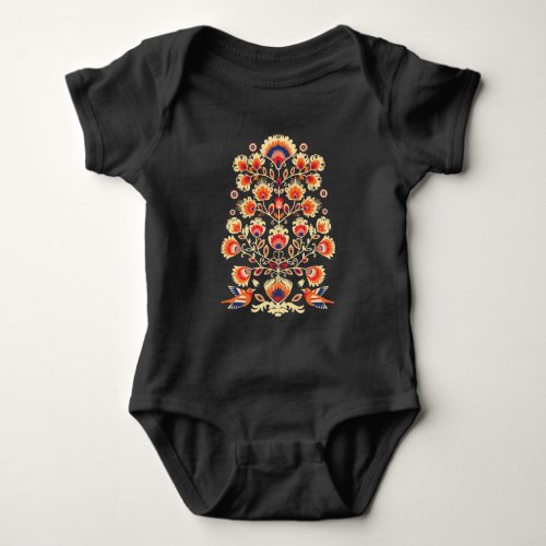 Folklore with yellow flowers and birds  Baby Bodysuit
