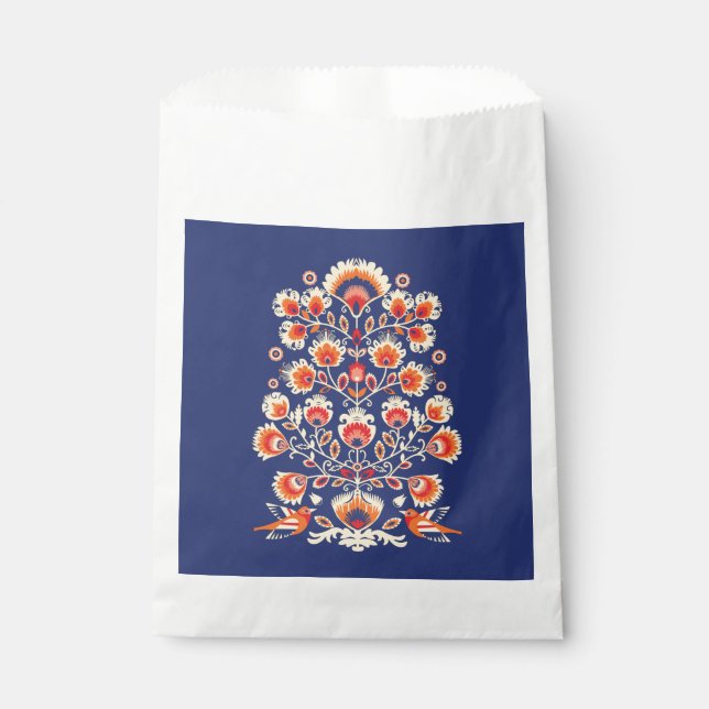 💙💛🧡Folklore with yellow flowers and birds Favor Bag (Front)