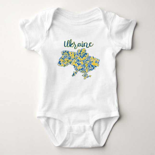 Folkloric pattern and Ukraine typography  Baby Bodysuit (Front)
