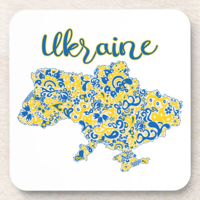 Folkloric pattern and Ukraine typography   Beverage Coaster (Front)