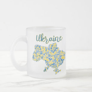 Folkloric pattern and Ukraine typography Frosted Glass Coffee Mug