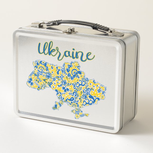 Folkloric pattern and Ukraine typography   Metal L Metal Lunch Box (Front)