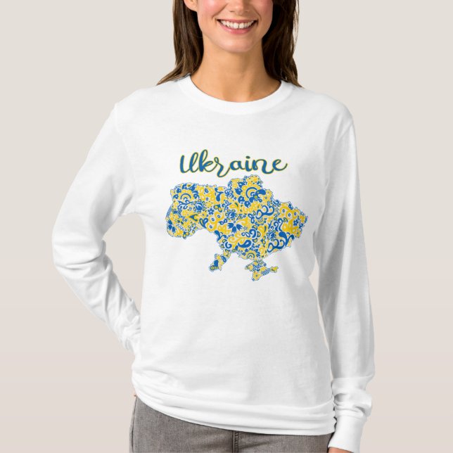 Folkloric pattern and Ukraine typography T-Shirt (Front)