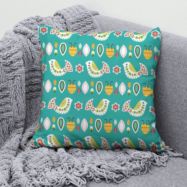 Folklorico Birds Pattern Throw Pillow (Creator Uploaded)