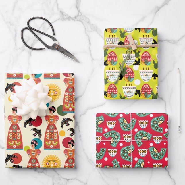 Folklorico Pattern Set B Wrapping Paper Sheets (Front)