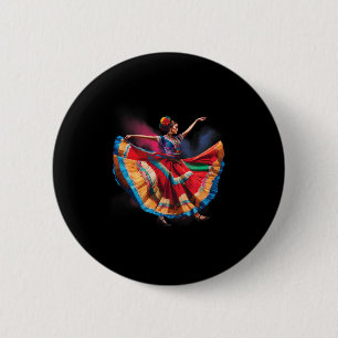 Folklorico Woman Dancing Mexican Heritage Folk Dan Button