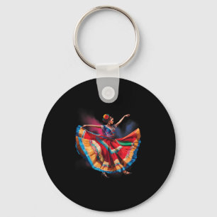 Folklorico Woman Dancing Mexican Heritage Folk Dan Keychain