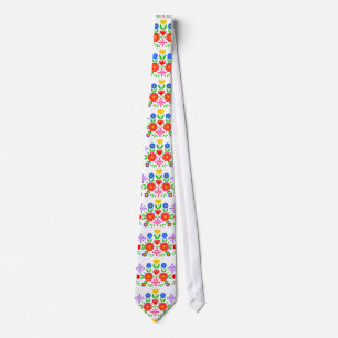 Folkloristic patterns flowers neck tie