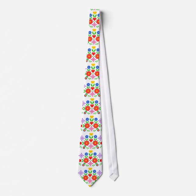 Folkloristic patterns flowers neck tie (Front)