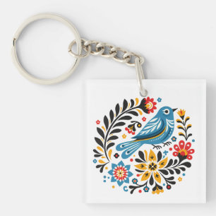 Folksy Bluebird and Wildflowers Keychain