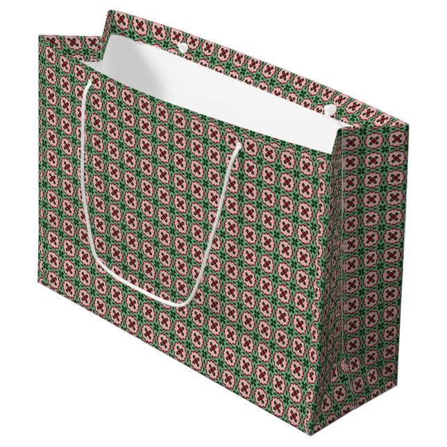 Folksy Bohemian Eclectic Retro Christmas Pattern Large Gift Bag (Front Angled)