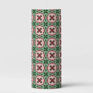 Folksy Bohemian Eclectic Retro Christmas Pattern Pillar Candle