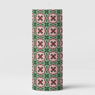 Folksy Bohemian Eclectic Retro Christmas Pattern Pillar Candle