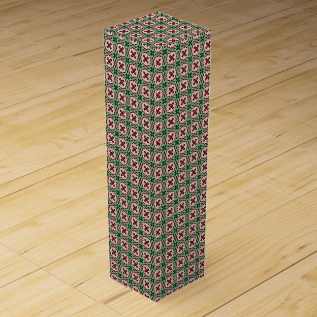 Folksy Bohemian Eclectic Retro Christmas Pattern Wine Box (Front)