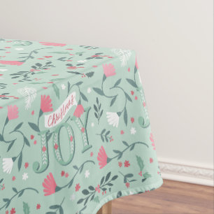 Folksy Christmas Joy Floral & Berries Tablecloth