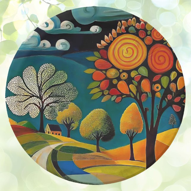 Folksy Country Scene  Paper Plates (Creator Uploaded)
