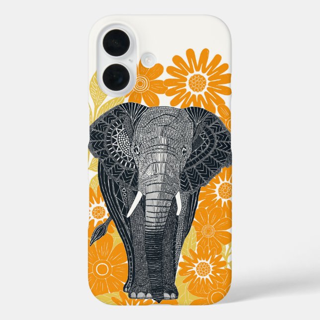 folksy elephant orange Case-Mate iPhone case (Back)