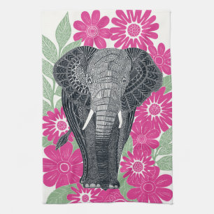 folksy elephant pink kitchen towel