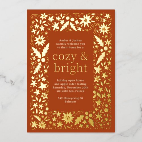 Folksy Floral Frame Cozy and Bright Autumn Party Foil Holiday Card