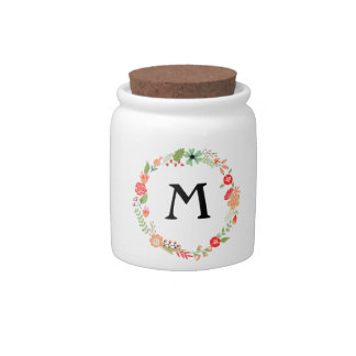 Folksy Floral with Monogram Candy Jar