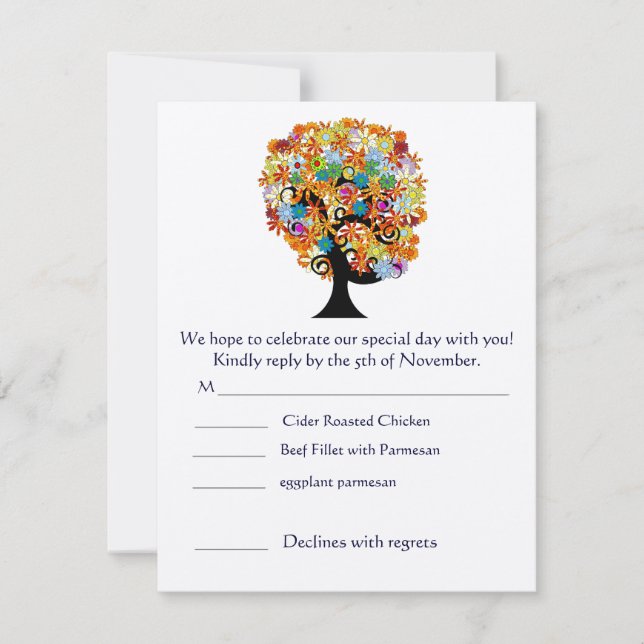 Folksy Flower Tree Whimsical Wedding RSVP Invitation (Front)