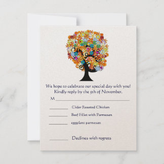 Folksy Flower Tree Whimsical Wedding RSVP Invitation
