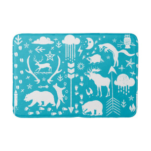 Folksy Forest Adventure Bear Fox Deer Boys Room Bathroom Mat