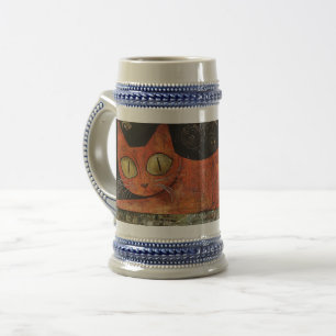 Folksy Orange Cat  Beer Stein