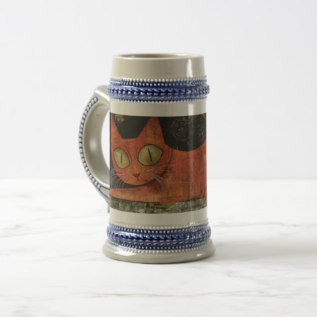 Folksy Orange Cat  Beer Stein (Front Left)