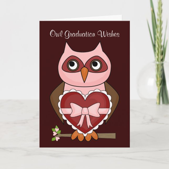 Folksy Owl Grad - Red Heart Card (Front)
