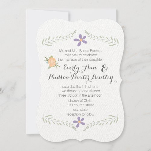 Folksy Peach Lilac Aqua Floral Garland Wedding Invitation